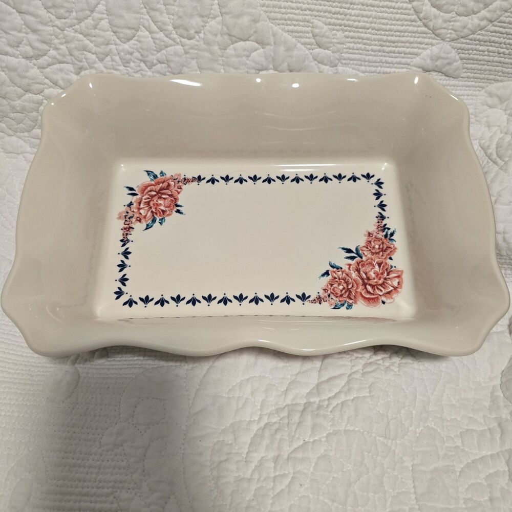 Pioneer Woman Floral 12x8 Ceramic Stoneware Baker Casserole Dish scallop fluted